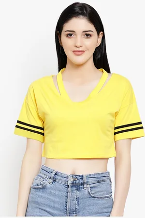 LE BOURGEOIS Women Yellow Solid Knitted Crop Top