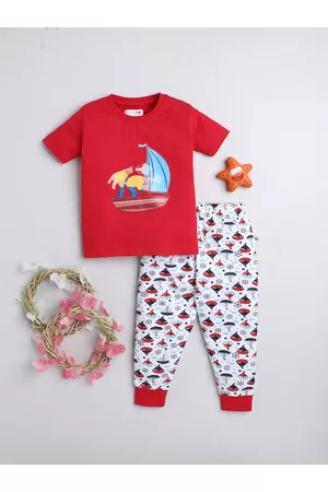 BUMZEE Boys Printed Pure Cotton T-shirt with Joggers