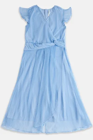 Pantaloons Girls V-Neck Flutter Sleeve Cotton Wrap Dress