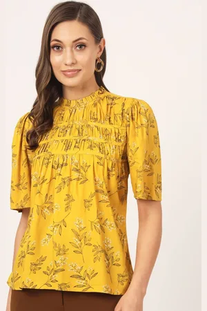 BEATNIK Floral Printed High Neck Puff Sleeves Regular Top