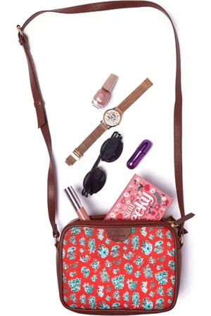 TEAL Floral Printed Structured Sling Bag