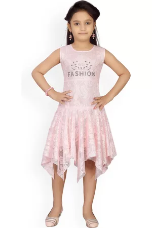 Aarika Girls Pink Self Design Fit and Flare Dress