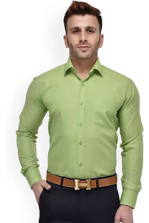 Hangup Men Green Regular Fit Solid Formal Shirt