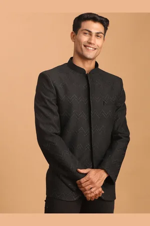 Vastramay Men Black Glitter Work Bandhgala Jodhpuri Blazers