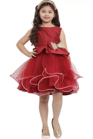 Bhama Girls Bow Detail Net Fit & Flare Dress