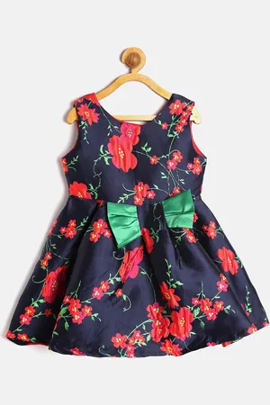Kids On Board Girls Navy & Red Embroidered Fit & Flare Dress
