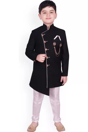 SG Boys Black & White Solid Sherwani Set