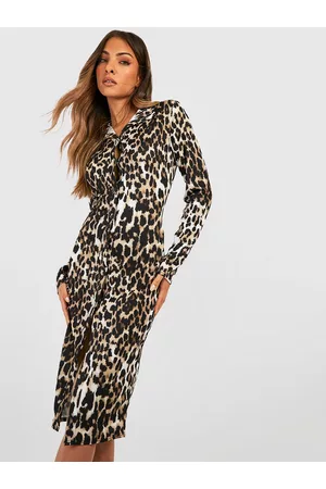 Boohoo Animal Print Shirt Midi Dress