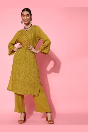 indo street Keyhole Neck Floral Printed Straight Kurta With Palazzos