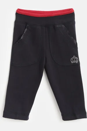Cayman Girls Navy Blue Solid Pure Cotton Track Pants