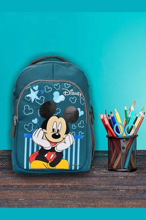 Kuber Industries Kids Green Mickey Mouse Printed Waterproof Backpack