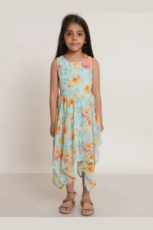 Creative Girls Floral Printed Gathered Fit & Flare Midi Dress