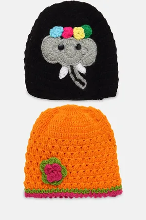 CHUTPUT Unisex Kids Set of 2 Orange & Black Beanies