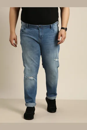 Sztori Men Plus Size Slim Tapered Fit Low Distress Light Fade Stretchable Jeans