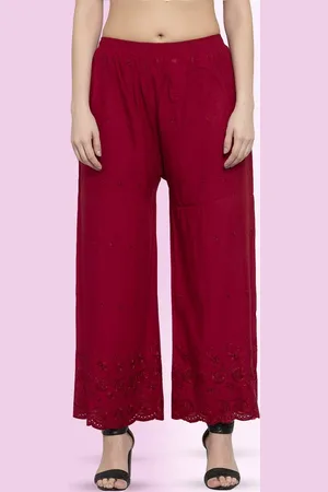 borse lele Women Floral Embroidered Georgette Straight Fit Palazzos
