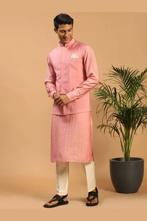 Vastramay Embroidered Sequinned Kurta With Pyjamas & Nehru Jacket