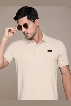Calvin Klein Men Solid Polo Collar T-shirt with Applique Detail