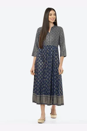 Rangriti Navy Blue Ethnic Motifs Ethnic A-Line Midi Dress