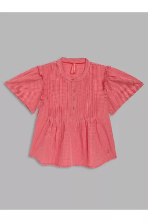 Blue Giraffe Girls Red Checked Shirt Style Top