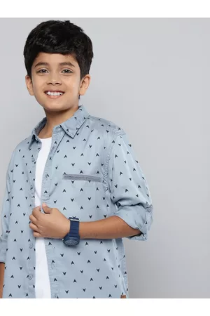HERE&NOW Boys Blue Printed Casual Shirt