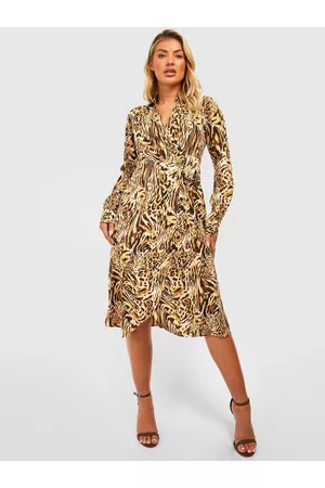 Boohoo Animal Print Wrap Midi Dress