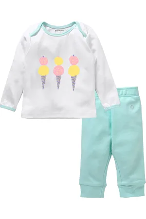 My Milestones Girls White & Green Printed Pure Cotton T-shirt with Leggings