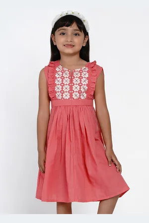 Bhama Girls Floral Embroidered Ruffles Fit & Flare Dress