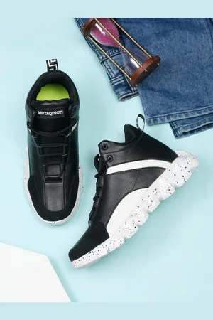 MUTAQINOTI Men Textured Mid Top Lightweight Comfort Insole Patent Leather Basics Sneakers