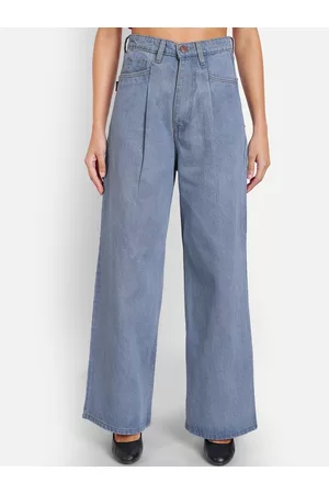 AngelFab Women Jean Wide Leg High-Rise Light Fade Cotton Jeans
