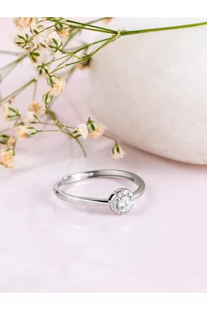 Zavya Women Rhodium-Plated The Mini Solitaire Halo 925 Sterling Silver Finger Ring