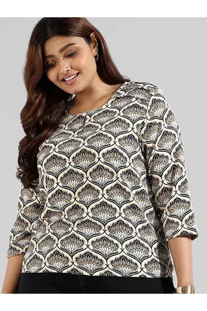Instafab Women Plus Size Floral Print Keyhole Neck Top