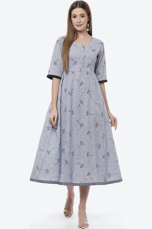 Rangriti Blue Floral Ethnic Midi Dress