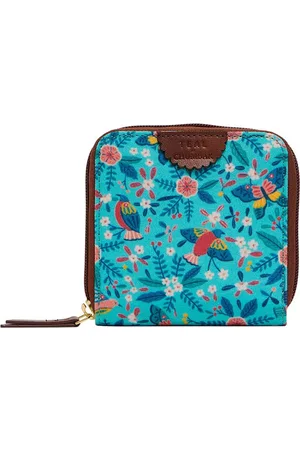 TEAL Women Floral Printed Canvas Zip Around Wallet