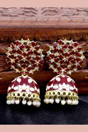 Krelin Gold-Plated Meenakari Dome Shaped Jhumkas Earrings