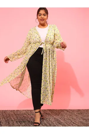 CURVY STREET Women Floral Printed Longline Tie-Up Shrug