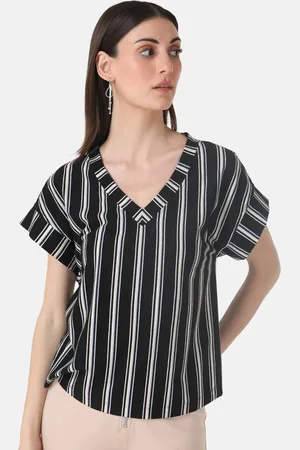 Kazo Striped Extended Sleeves V-Neck Top