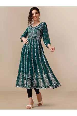 HERE&NOW Paneled Floral Embroidered Georgette Anarkali Kurta