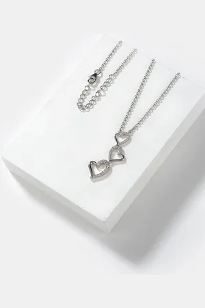 SHAYA Women Silver-Toned Cubic Zirconia Studded Jar Of Hearts Necklace