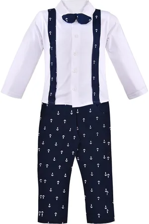 Wish Karo Boys Navy Blue & White Shirt with Trousers