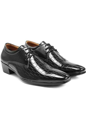 BXXY Men Square Toe Textured Lace Ups Elevator Formal Derbys