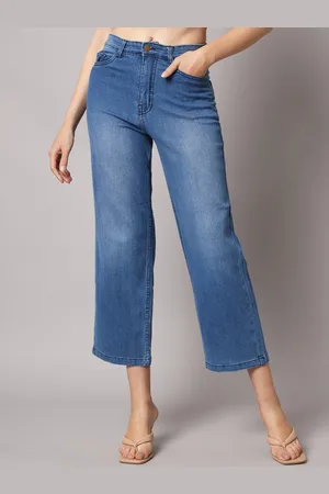 Guti Women Flared High-Rise Low Distress Light Fade Stretchable Jeans