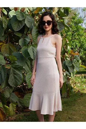 ATHENA Keyhole Neck A-Line Midi Dress