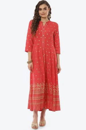 Rangriti Coral Ethnic Motifs Embroidered Ethnic A-Line Maxi Dress