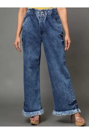 AngelFab Women Jean Wide Leg High-Rise Heavy Fade Cotton Jeans
