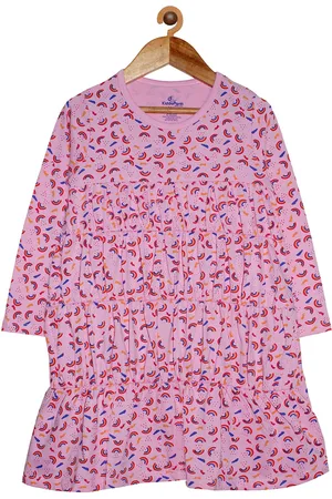 KiddoPanti Girls Pink Printed A-Line Dress