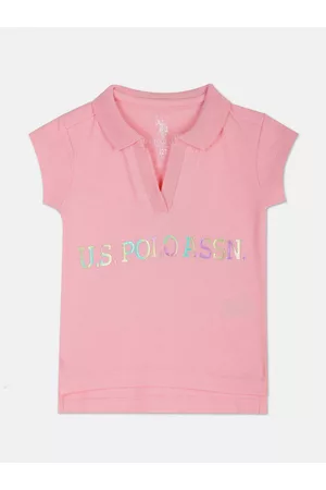 Ralph Lauren Girls Typography Embroidered Henley Neck Pure Cotton T-shirt