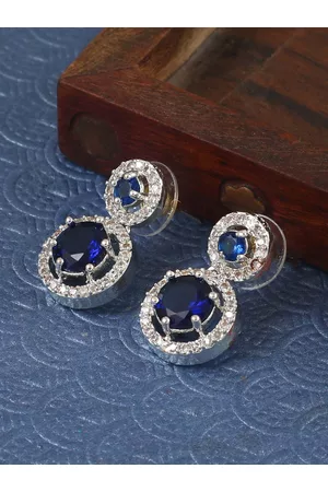 Jewar Mandi Silver Plated Circular Cubic Zirconia Drop Earrings