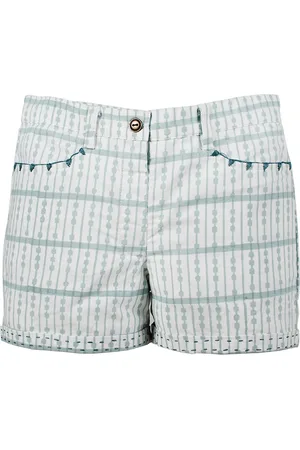 My Little Lambs Girls Off-White & Blue Printed Regular Shorts