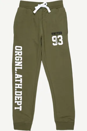 Alan Jones Boys Olive Green Printed Joggers