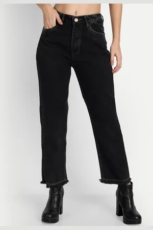 AngelFab Women Black Jean Straight Fit High-Rise Cotton Jeans